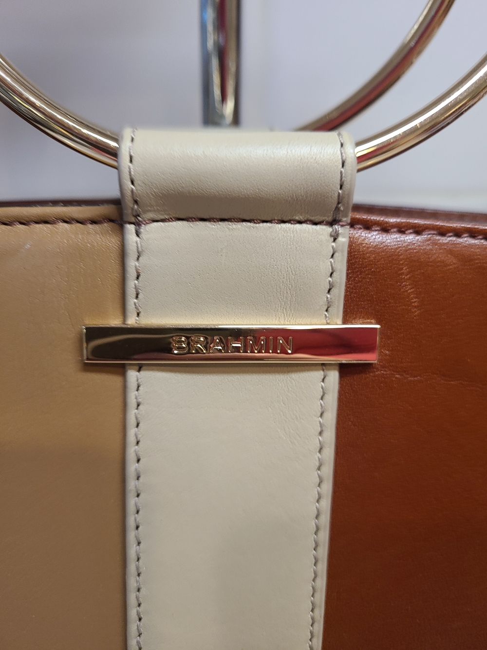 Brahmin Mod Bowie Whiskey Arisel Colorblock Top Sail Cognac - Picture 3 of 7
